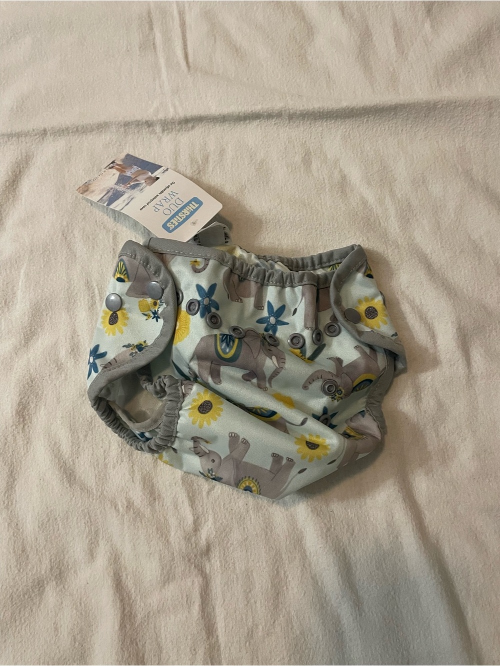Reusable Baby Diaper in Light Blue with Flower & Elephant Print